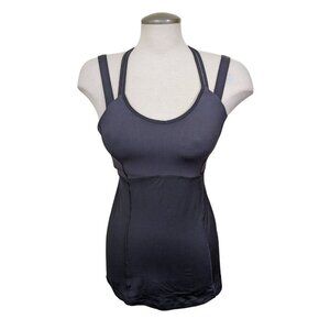 Lululemon Happy Strappy Tank Top Built In Bra Criss Cross Back Black Size 8